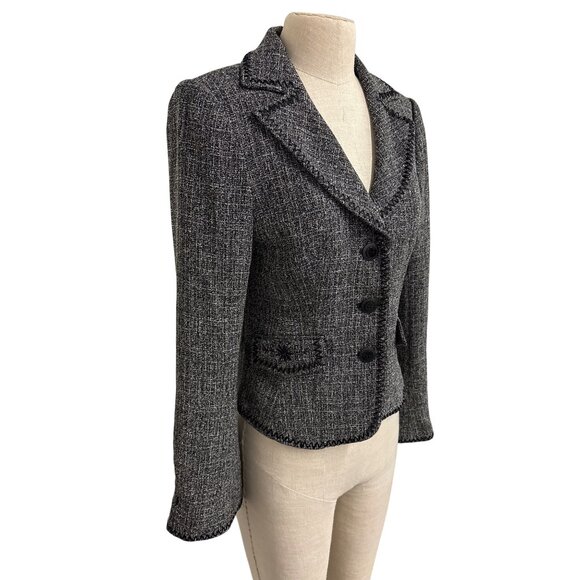 Georgiou Studio Womens Black White Tweed Embroidered Button-Up Blazer Size 8 - Picture 2 of 16